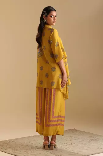 Yellow  cotton silk eraya embellished co-ord set