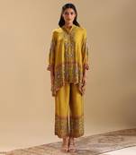 Yellow   cotton silk eraya embellished co-ord set
