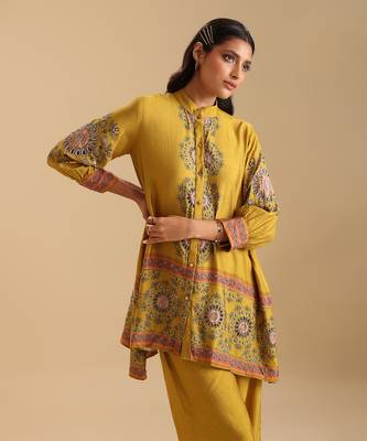 Yellow   cotton silk eraya embellished co-ord set 4