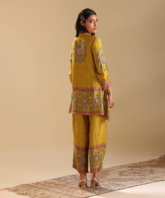 Yellow   cotton silk eraya embellished co-ord set 5