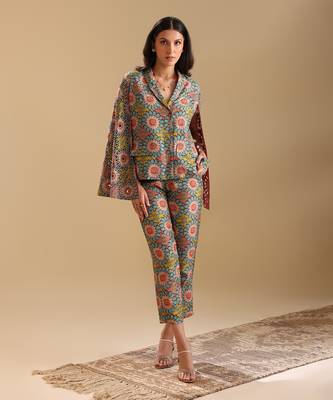 Multicolour silk eraya embellished balzer set 1