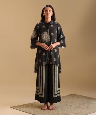 Black  cotton silk eraya embellished co-ord set 1