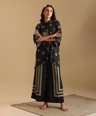 Black  cotton silk eraya embellished co-ord set 2
