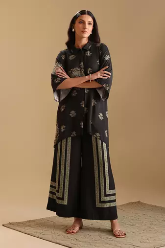 Black  cotton silk eraya embellished co-ord set