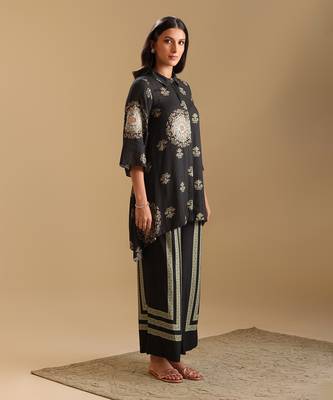Black  cotton silk eraya embellished co-ord set 3