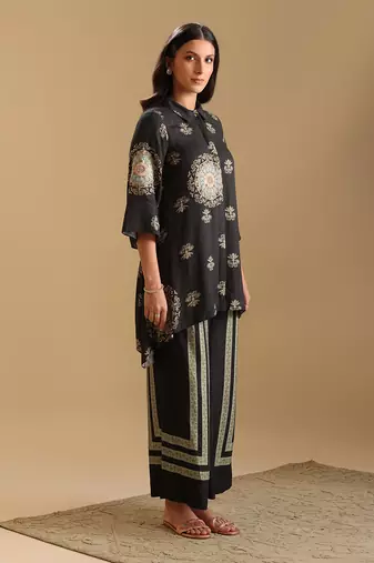 Black  cotton silk eraya embellished co-ord set
