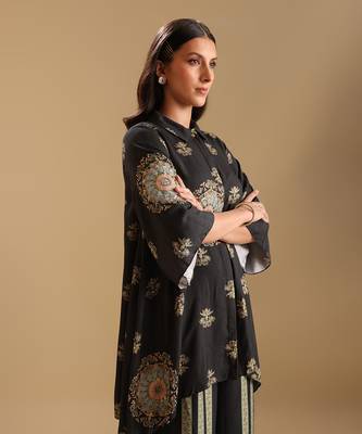 Black  cotton silk eraya embellished co-ord set 4