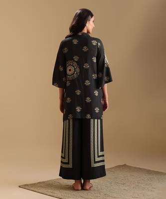Black  cotton silk eraya embellished co-ord set 5