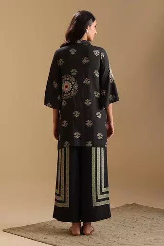 Black  cotton silk eraya embellished co-ord set