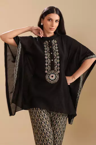 Black chanderi eraya embellished kaftan set
