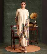 Beige  chanderi kaira emblished asymmetric  kurta set