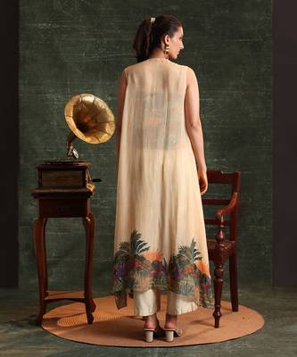Beige  chanderi kaira emblished asymmetric  kurta set 5