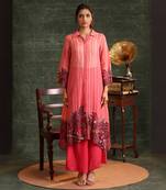 Pink  organza kaira embellished shirt kurta set