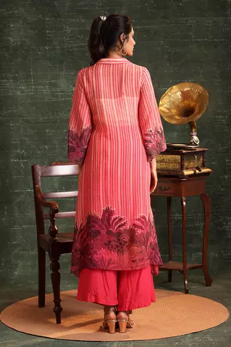 Pink  organza kaira embellished shirt kurta set