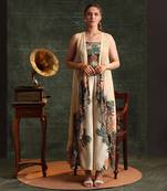 Beige  chanderi  kaira embellished co-ord set with a cape