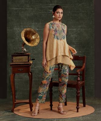 Beige   cotton  kaira embellished co-ord set 1