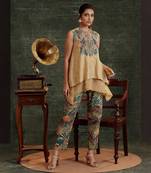 Beige   cotton  kaira embellished co-ord set