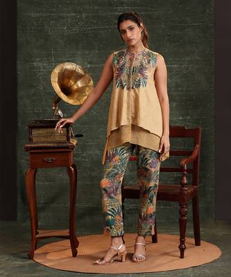 Beige   cotton  kaira embellished co-ord set 2