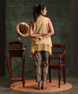 Beige   cotton  kaira embellished co-ord set 3