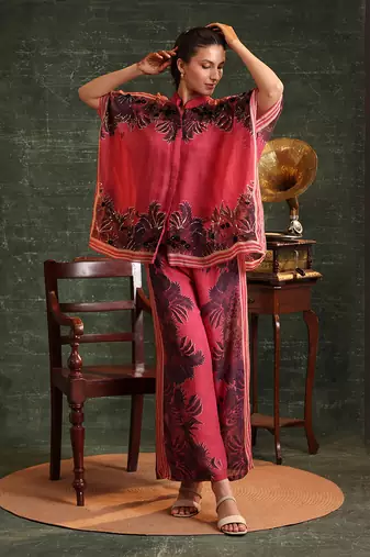 Pink   organza kaira embellished co-ord set