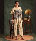 Beige   cotton kaira embellished kaftan set