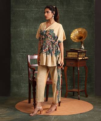 Beige   cotton kaira embellished kaftan set 4