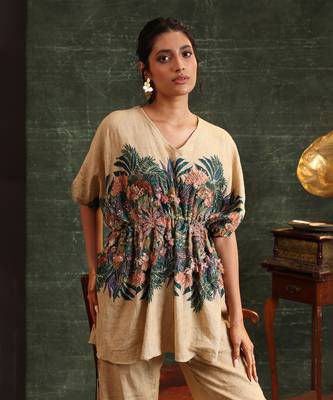 Beige   cotton kaira embellished kaftan set 5