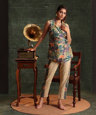 Multicolor  chanderi kaira embellished sleveless balzer set 1
