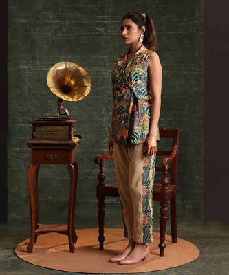 Multicolor  chanderi kaira embellished sleveless balzer set 2