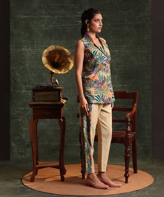 Multicolor  chanderi kaira embellished sleveless balzer set 3