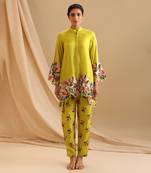 Mustard Yellow Malaysian Silk Floral Printed Co rd Set for Office and Parties