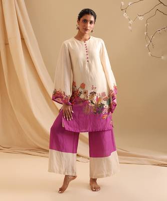 Cream malaysian silk aarani embroidered kurta set 1