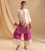 Cream malaysian silk aarani embroidered kurta set