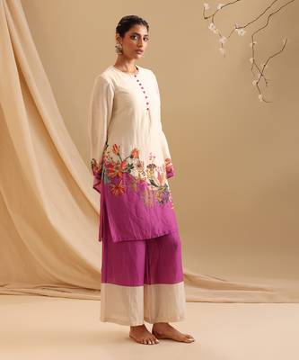 Cream malaysian silk aarani embroidered kurta set 2