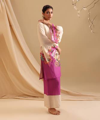 Cream malaysian silk aarani embroidered kurta set 3