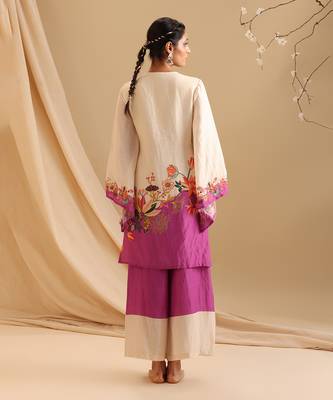 Cream malaysian silk aarani embroidered kurta set 5