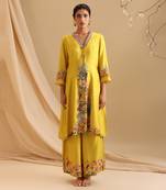 Yellow  chanderi aarani embellished dhoti set