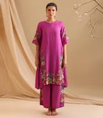 Pink  chanderi aarani embroidered kurta set