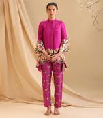 Fuchsia  malasyan silk aarani embroidered co-ord set