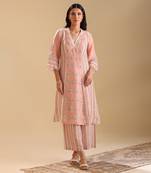 Peach  linen naqsh embellished kurta set