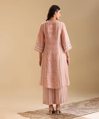 Peach  linen naqsh embellished kurta set 5