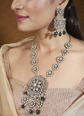 American diamond stone necklace with green drops 1