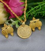 Memoir gold plated lakshmi pendant with matching earrings combo set