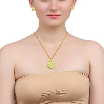 Memoir gold plated lakshmi pendant with matching earrings combo set 3