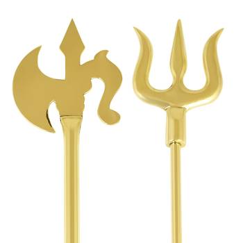 Memoir brass goldplated decorative shiv trishul & parshuram farsa, durga kaali sticks puja set 1