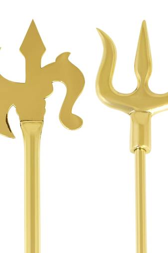 Memoir brass goldplated decorative shiv trishul & parshuram farsa, durga kaali sticks puja set