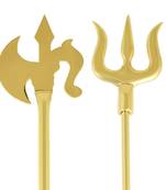 Memoir brass goldplated decorative shiv trishul & parshuram farsa, durga kaali sticks puja set