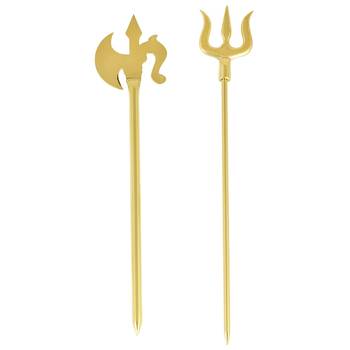 Memoir brass goldplated decorative shiv trishul & parshuram farsa, durga kaali sticks puja set 3