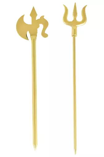 Memoir brass goldplated decorative shiv trishul & parshuram farsa, durga kaali sticks puja set