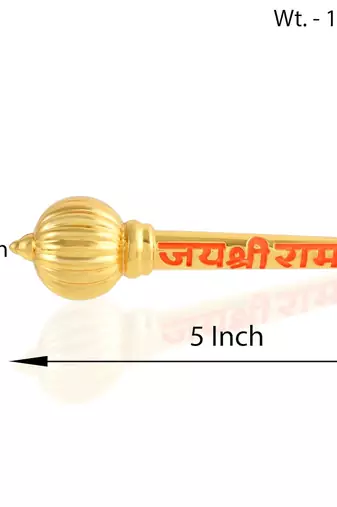 Memoir brass micron gold plated handmade jai shri ram inscribed mace hanuman gada puja item